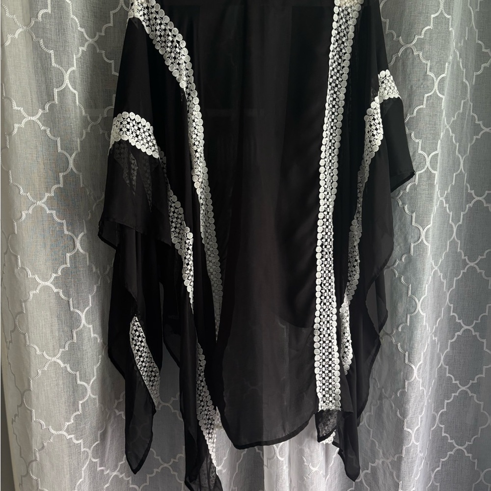 Cato Black Sheer Kimono with White Trim